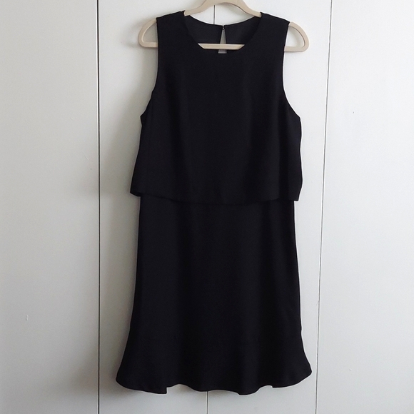 Banana Republic Black Attached Camisole Tiered Sleeveless Fluted Hem Dress Sz 14 - Picture 1 of 16